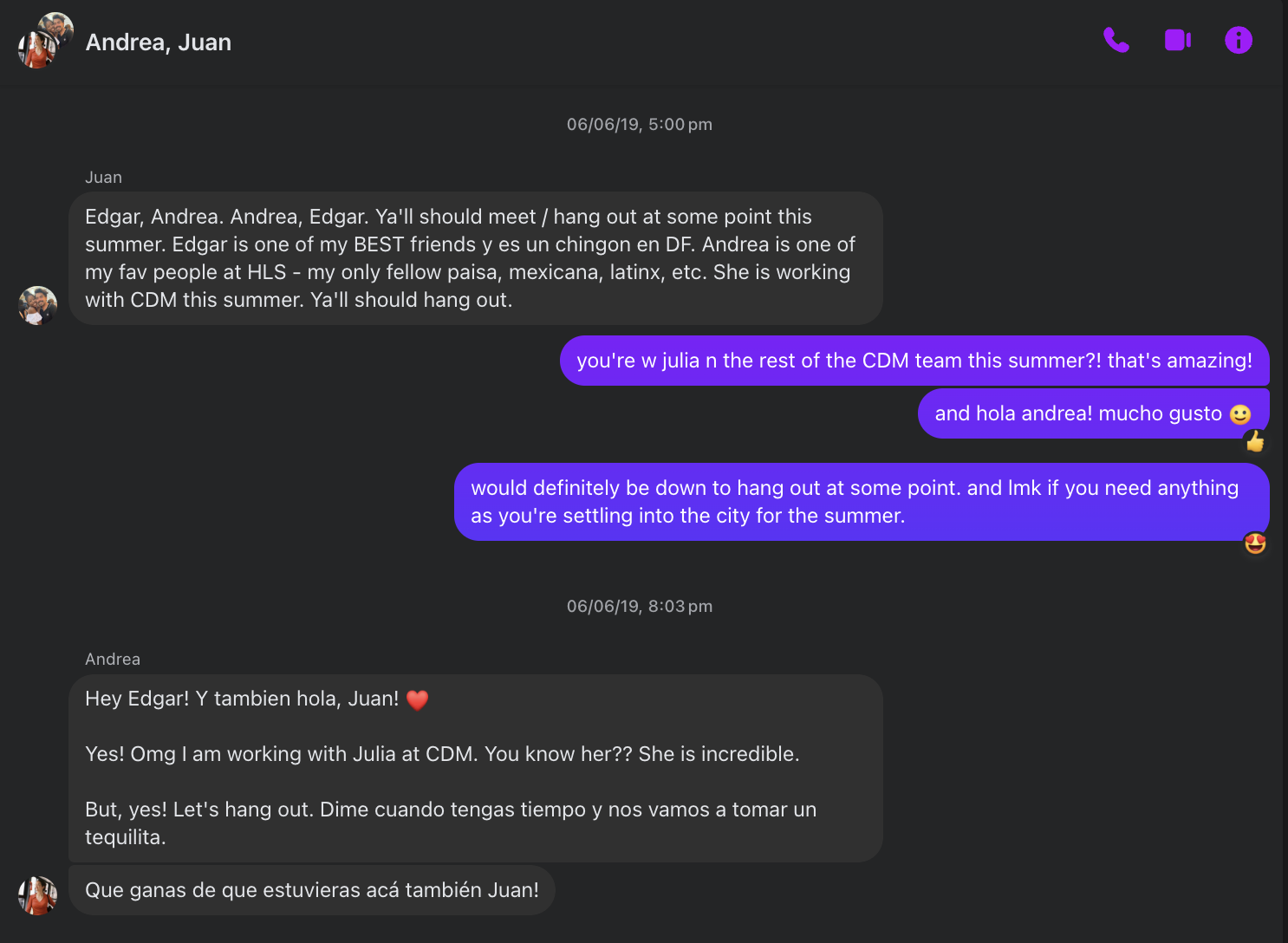 Screenshot of Facebook group chat